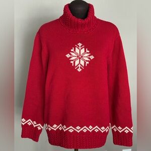 Lauren Ralph Lauren Red Fair Isle Snowflake Hand Knit Sweater | Size L